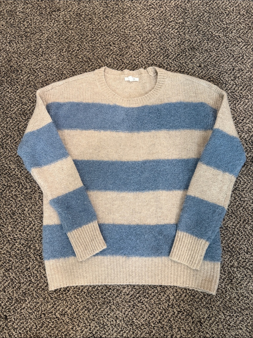 Maurices Beige and Blue Striped Crewneck Sweater